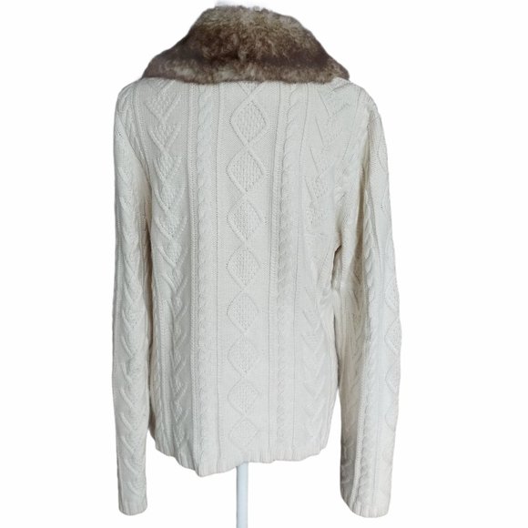 Liz Claiborne soft cream cable double zip cardigan detachable collar size M - Picture 2 of 7